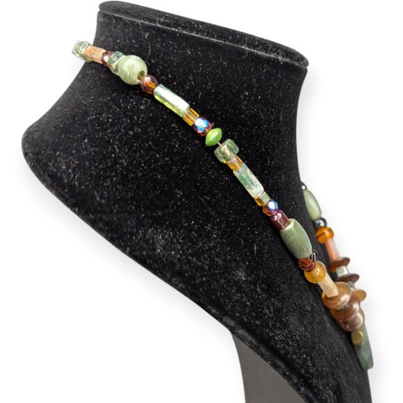 Multicolor Stone Beaded Necklace with Cross Pendant Hook Closure - Picture 5 of 11